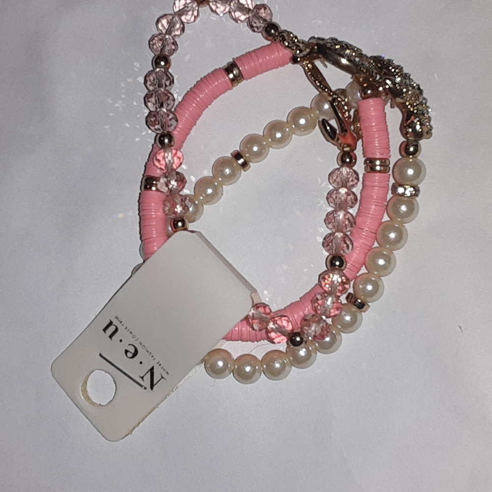 Pink Pearl & Beaded Bracelet Set